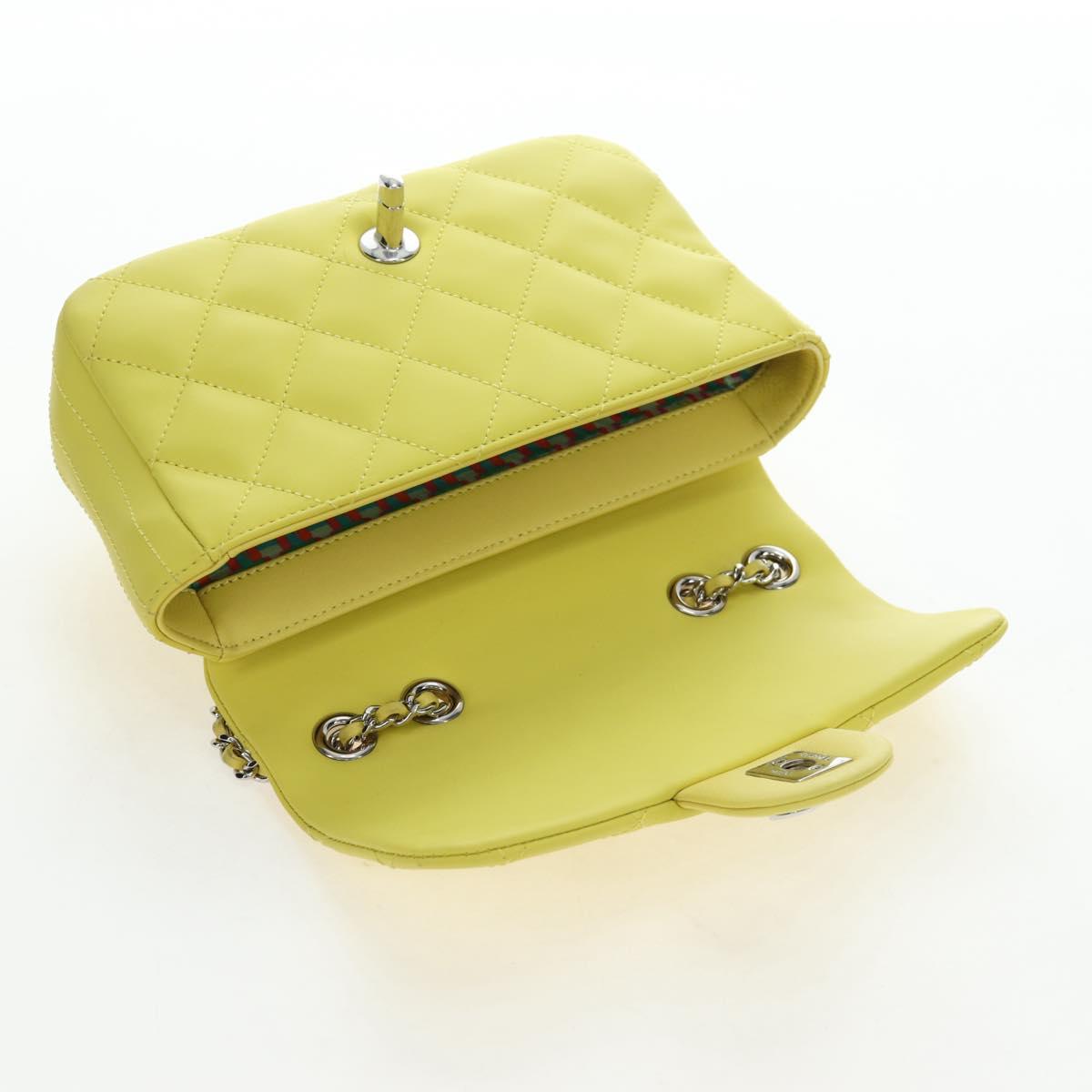 CHANEL Matelasse 20 Chain Shoulder Bag Leather Yellow Silver CC Auth 195108M