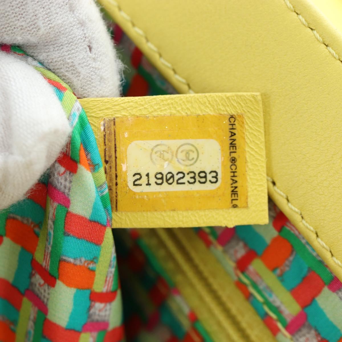 CHANEL Matelasse 20 Chain Shoulder Bag Leather Yellow Silver CC Auth 195108M