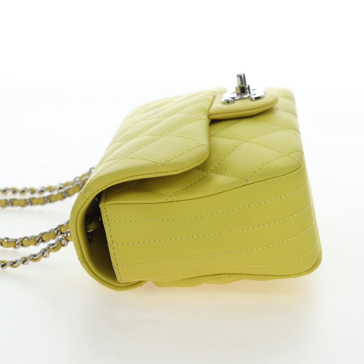 CHANEL Matelasse 20 Chain Shoulder Bag Leather Yellow Silver CC Auth 195108M