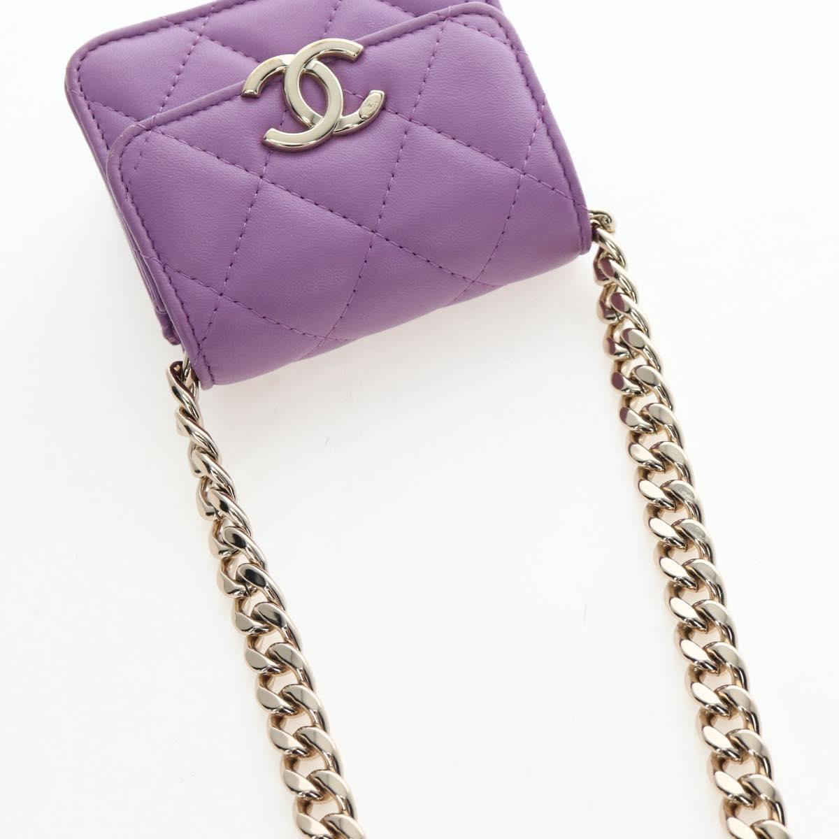 CHANEL Matelasse Chain Shoulder Pouch Lamb Skin Purple Gold CC Auth 195109M