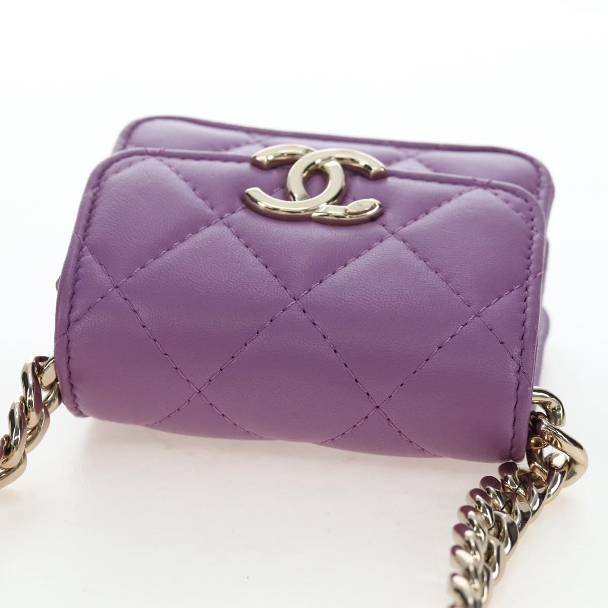 CHANEL Matelasse Chain Shoulder Pouch Lamb Skin Purple Gold CC Auth 195109M