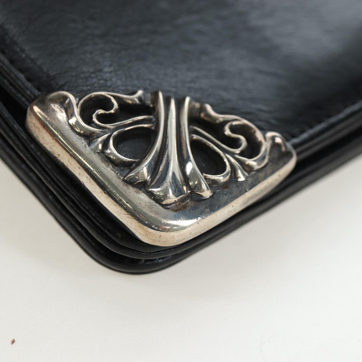 Chrome Hearts Single Fall Long Wallet Leather Black Silver Auth 195110M