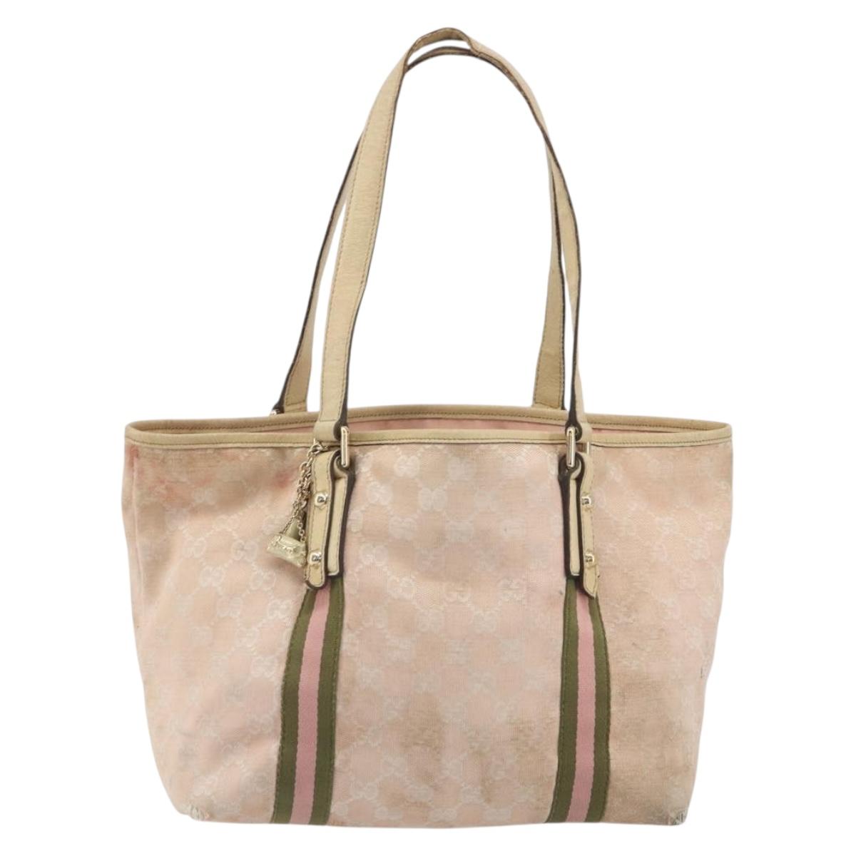 GUCCI GG Canvas Sherry Line Tote Bag Pink Gold 137396 Auth 195115