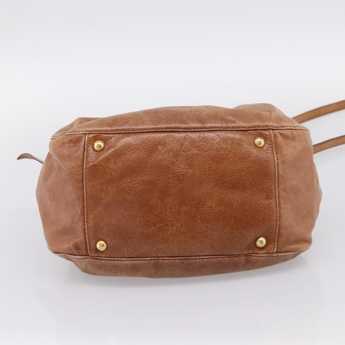 Miu Miu Ribbon Hand Bag Leather 2way Brown Gold Auth 195137V