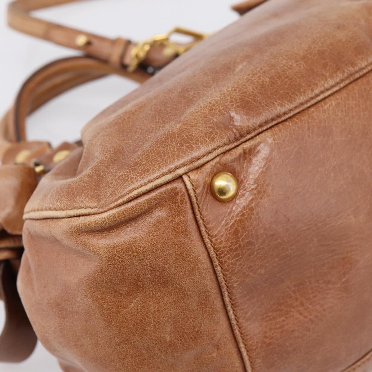 Miu Miu Ribbon Hand Bag Leather 2way Brown Gold Auth 195137V
