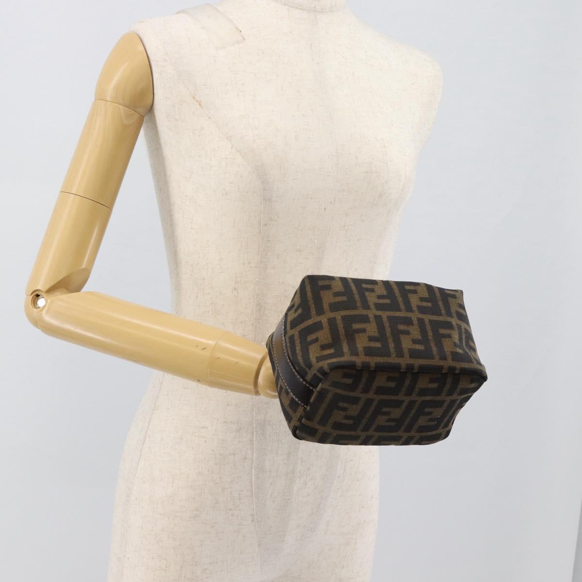FENDI Zucca Canvas Vanity Pouch Black Brown Auth 195157