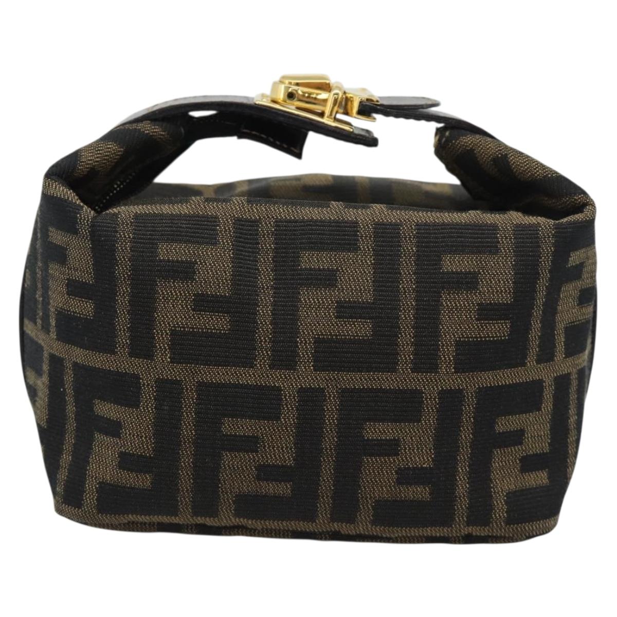 FENDI Zucca Canvas Vanity Pouch Black Brown Auth 195157