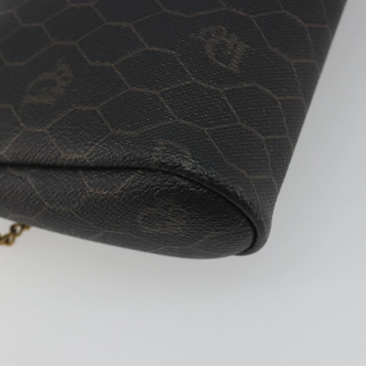 Christian Dior Honeycomb Canvas Chain Shoulder Bag PVC Black Gold Auth 195166A