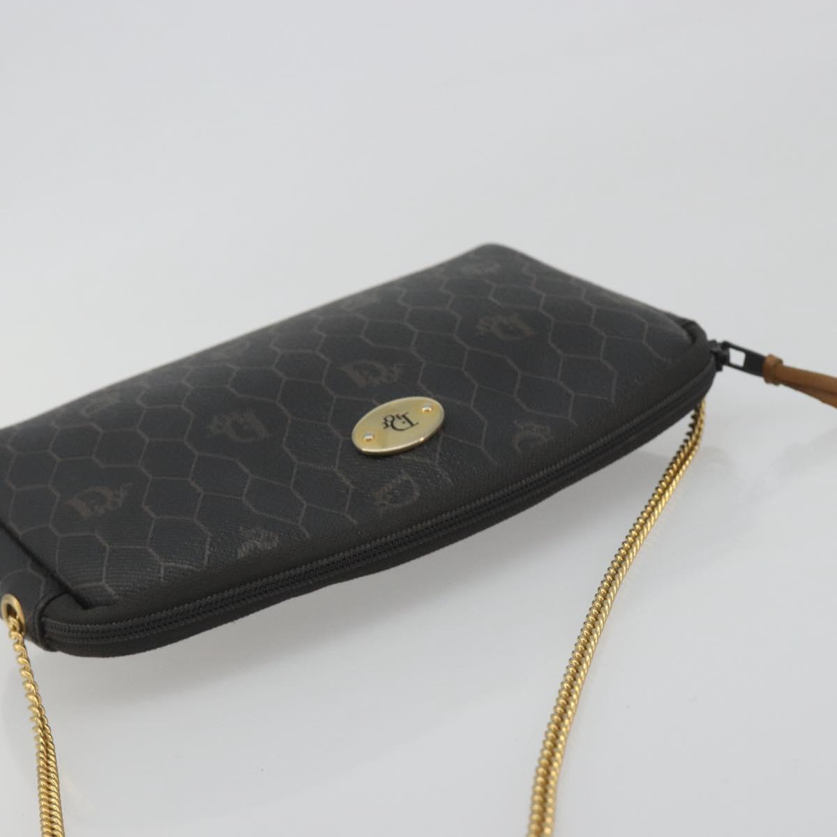 Christian Dior Honeycomb Canvas Chain Shoulder Bag PVC Black Gold Auth 195166A