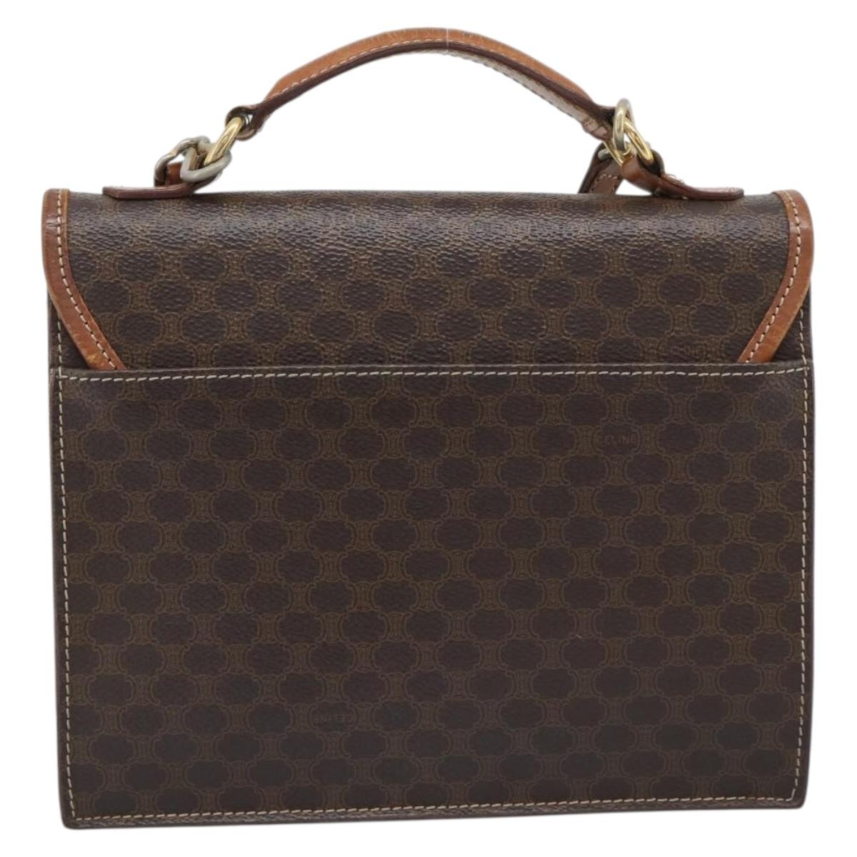 CELINE Macadam Canvas Hand Bag PVC Leather 2way Brown Gold Auth 195169
