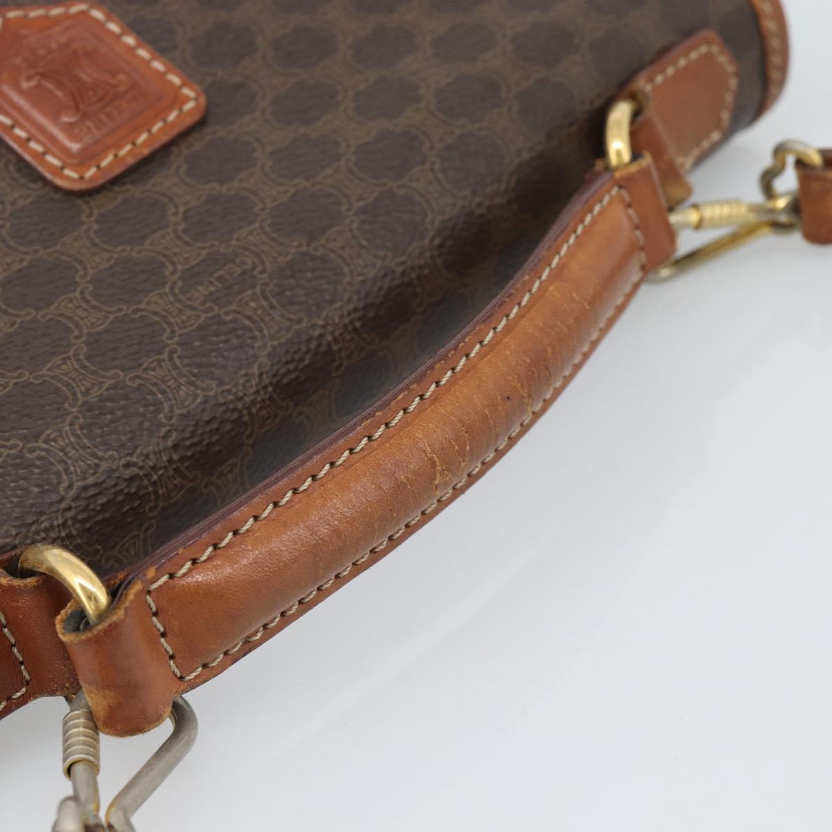 CELINE Macadam Canvas Hand Bag PVC Leather 2way Brown Gold Auth 195169