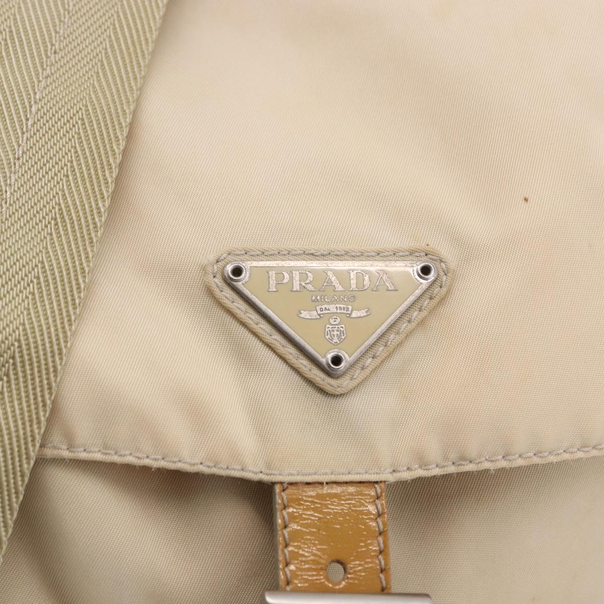 PRADA Backpack Nylon Beige Silver Auth 195170
