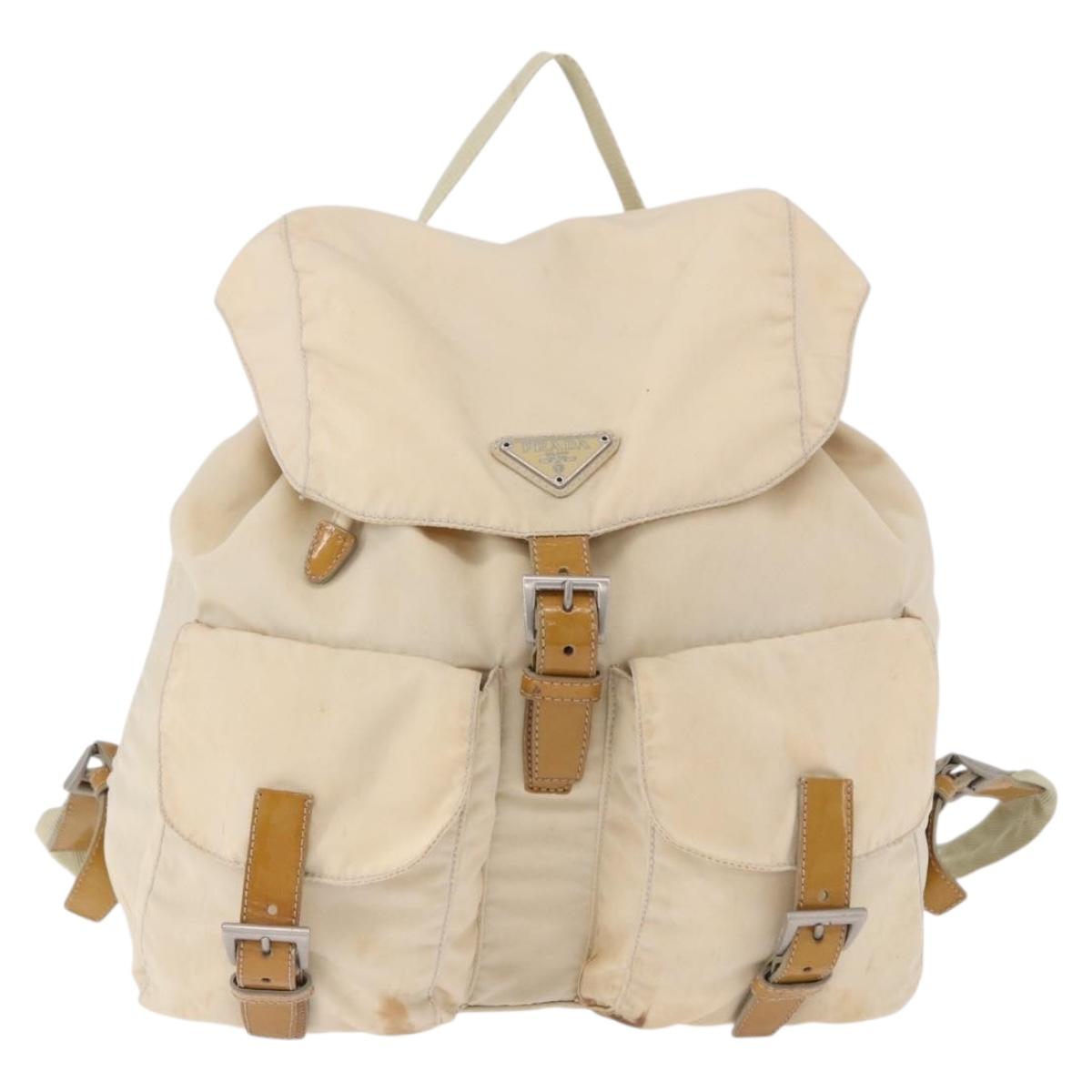 PRADA Backpack Nylon Beige Silver Auth 195170