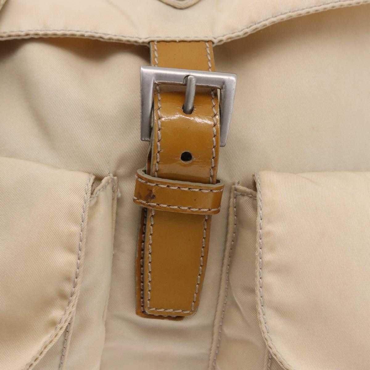 PRADA Backpack Nylon Beige Silver Auth 195170