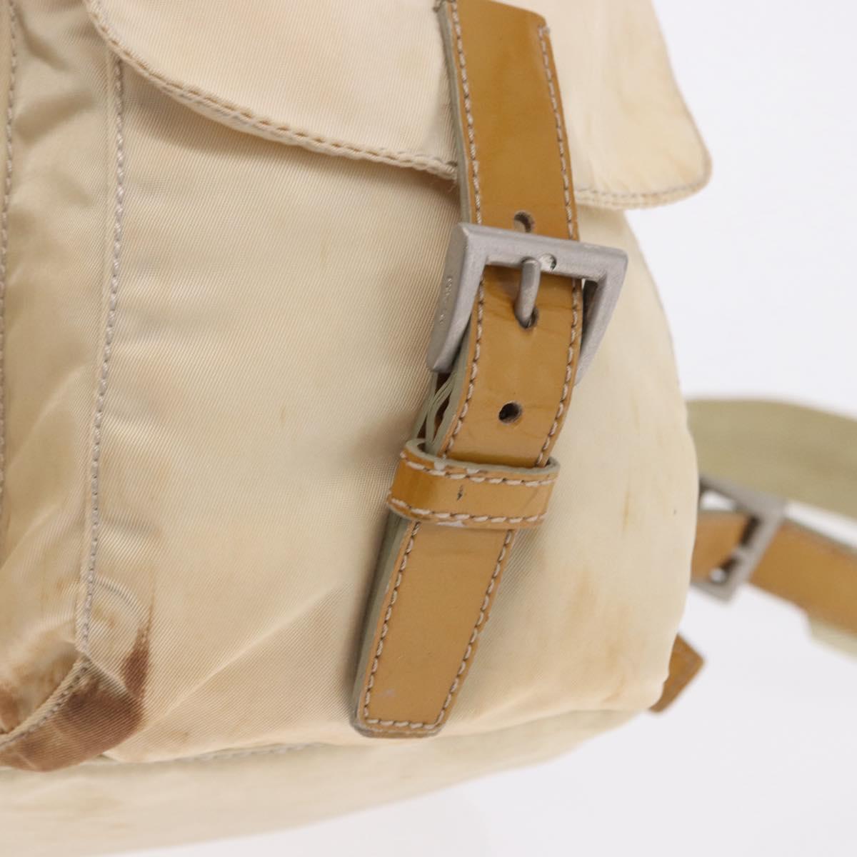 PRADA Backpack Nylon Beige Silver Auth 195170