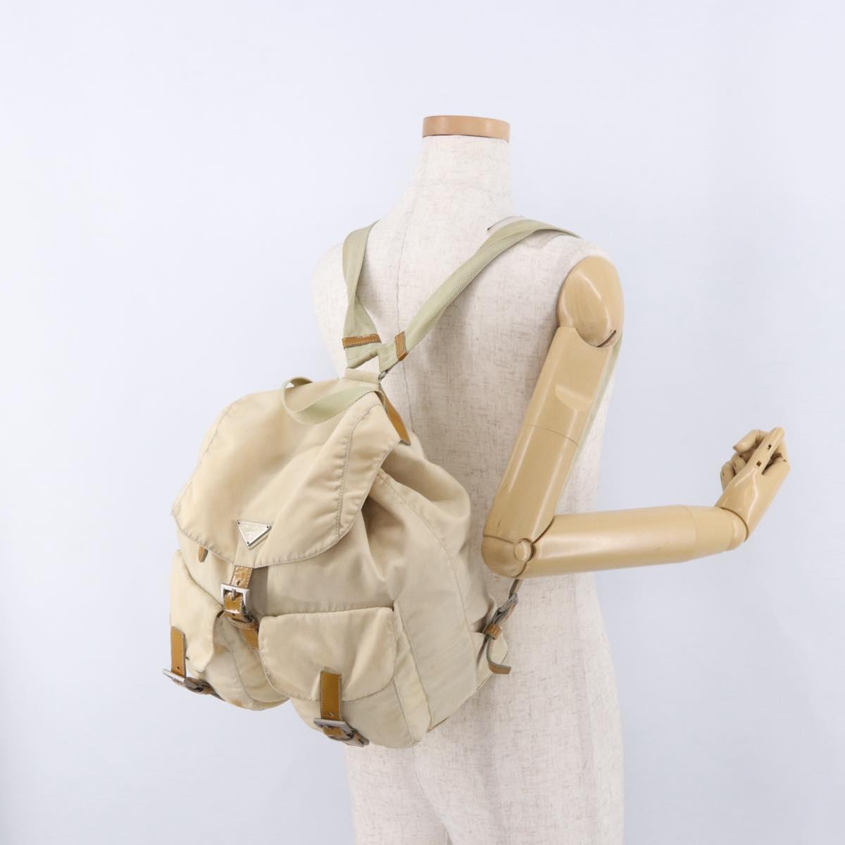 PRADA Backpack Nylon Beige Silver Auth 195170