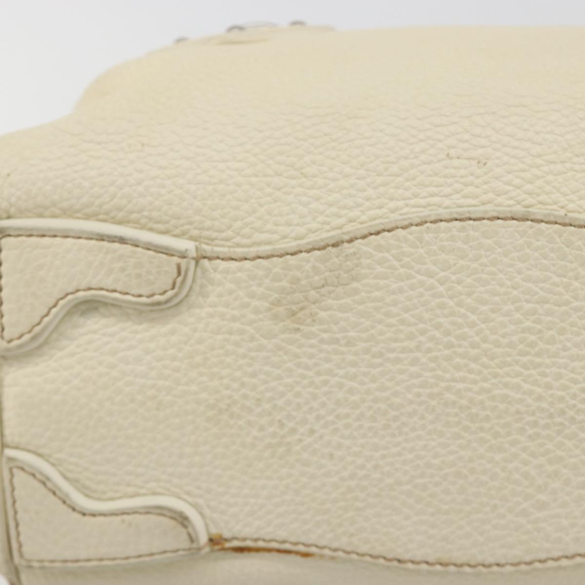 PRADA Hand Bag Leather Ivory Silver Auth 195183