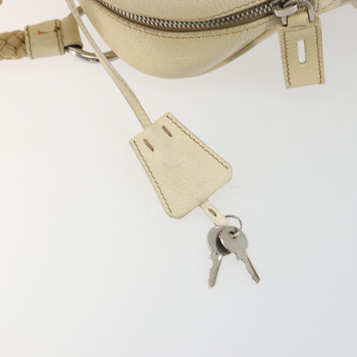 PRADA Hand Bag Leather Ivory Silver Auth 195183