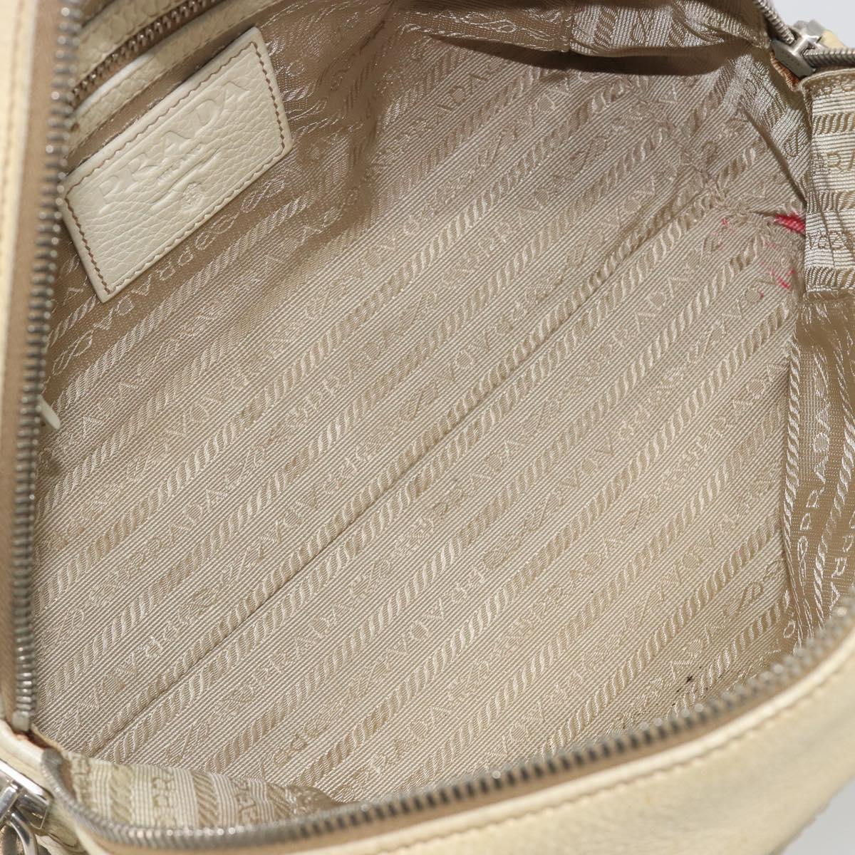 PRADA Hand Bag Leather Ivory Silver Auth 195183