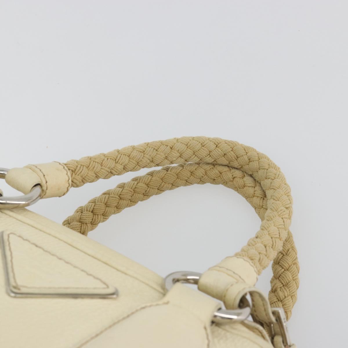 PRADA Hand Bag Leather Ivory Silver Auth 195183