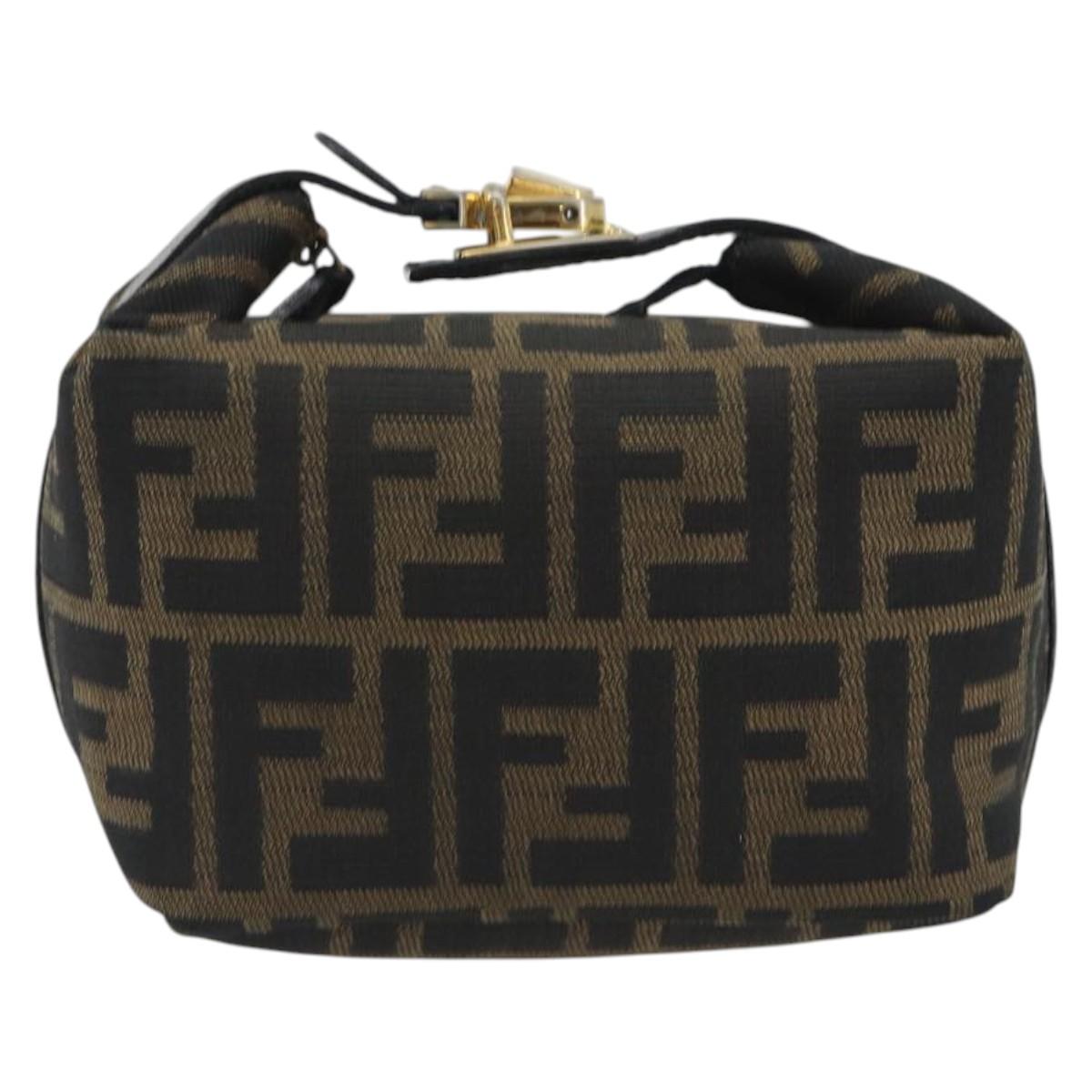 FENDI Zucca Canvas Hand Bag Black Brown Auth 195184A