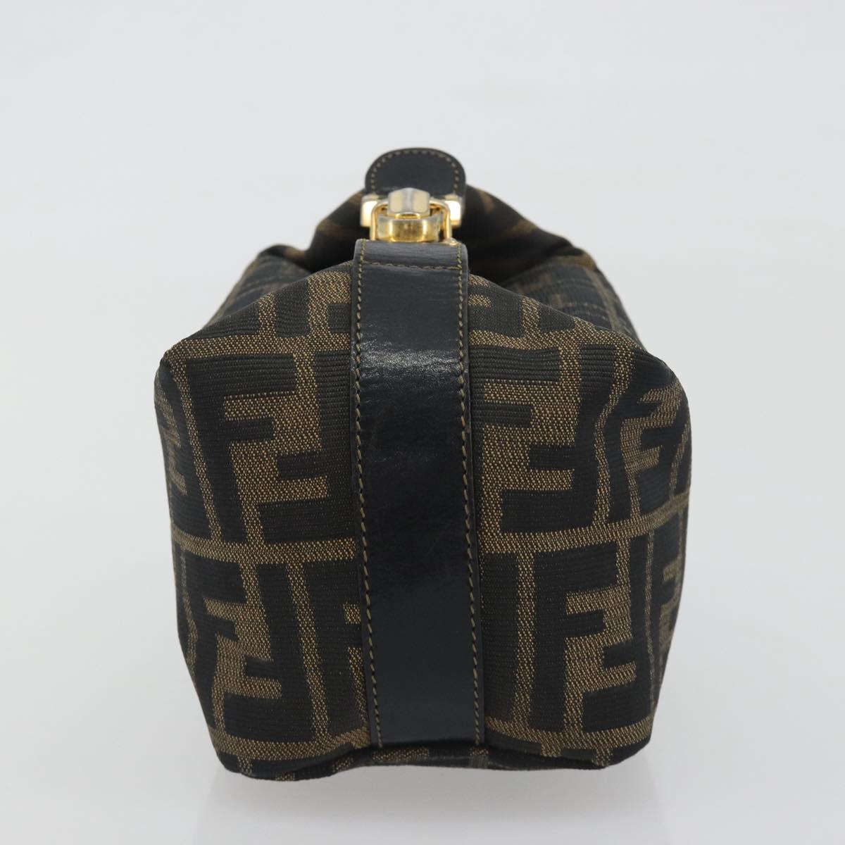FENDI Zucca Canvas Hand Bag Black Brown Auth 195184A
