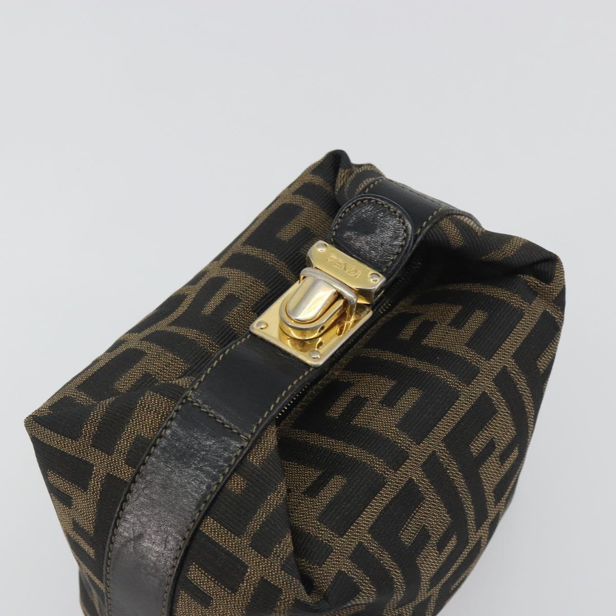FENDI Zucca Canvas Hand Bag Black Brown Auth 195184A
