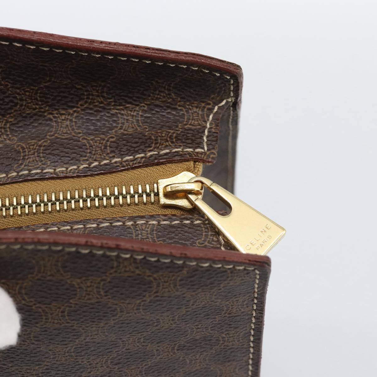 CELINE Macadam Canvas Hand Bag PVC Leather Brown Gold Auth 195189A