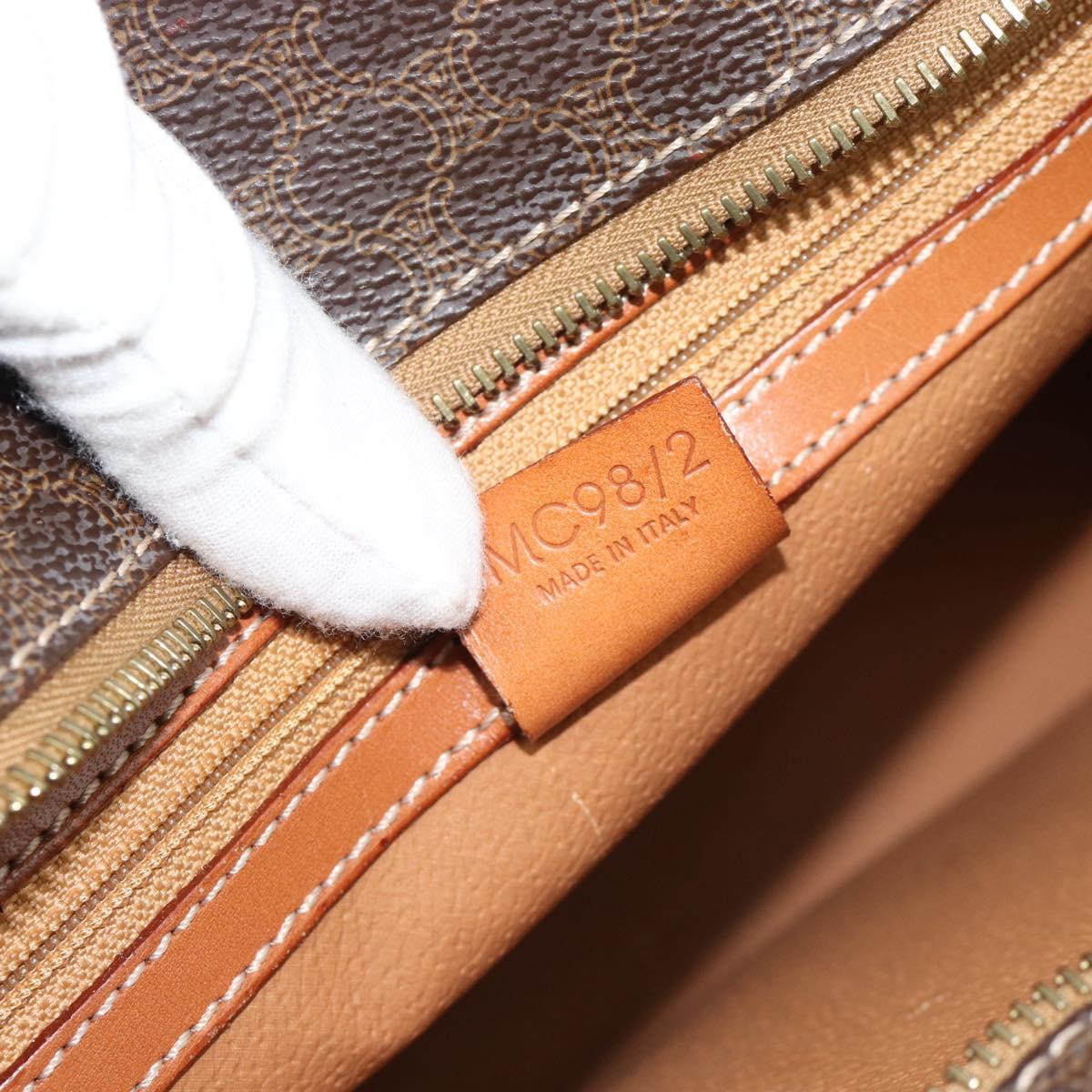 CELINE Macadam Canvas Hand Bag PVC Leather Brown Gold Auth 195189A