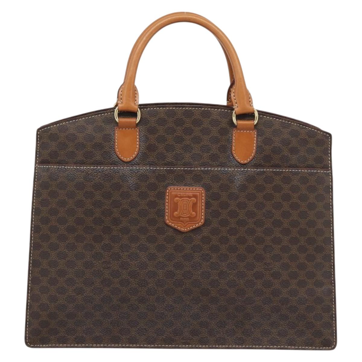 CELINE Macadam Canvas Hand Bag PVC Leather Brown Gold Auth 195189A