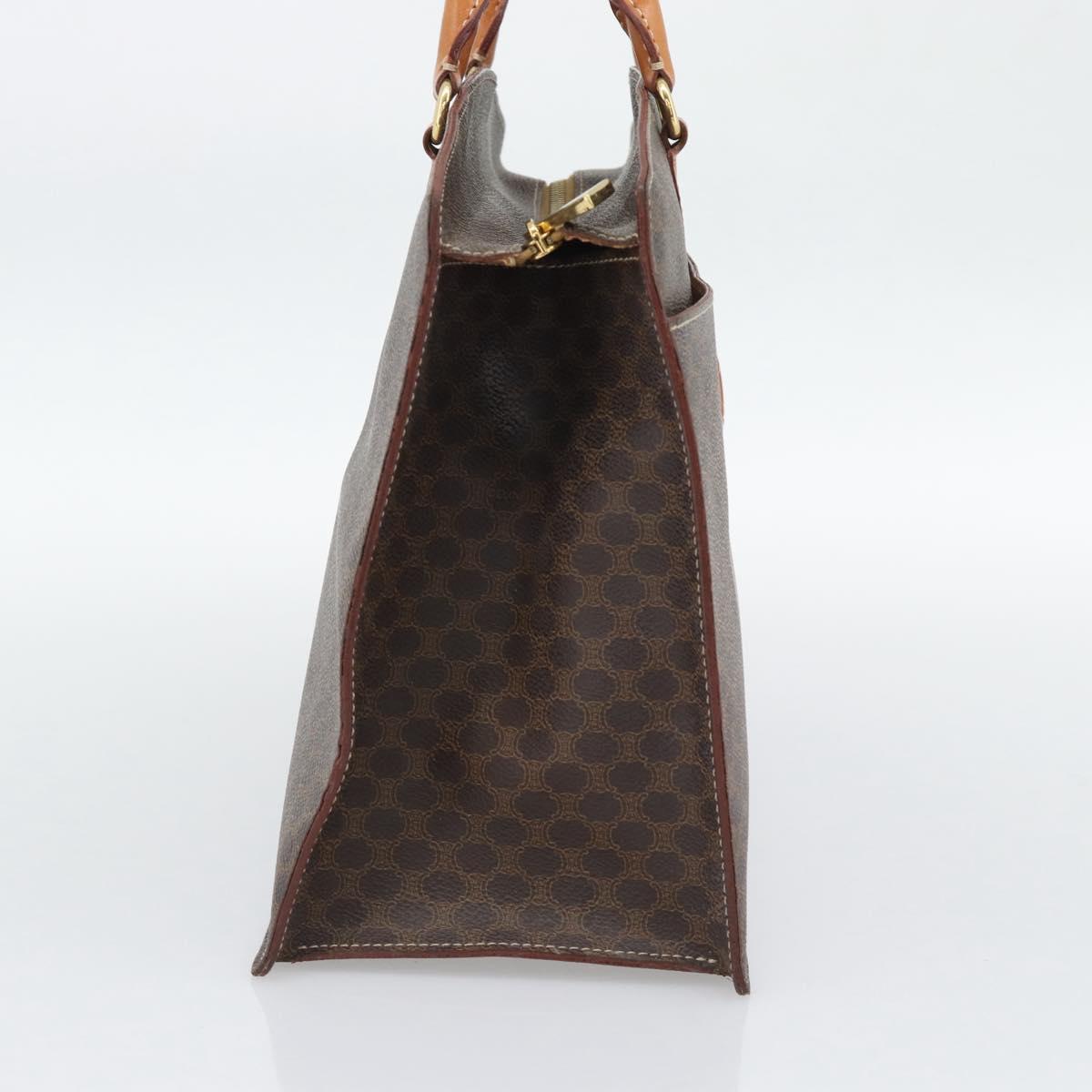CELINE Macadam Canvas Hand Bag PVC Leather Brown Gold Auth 195189A