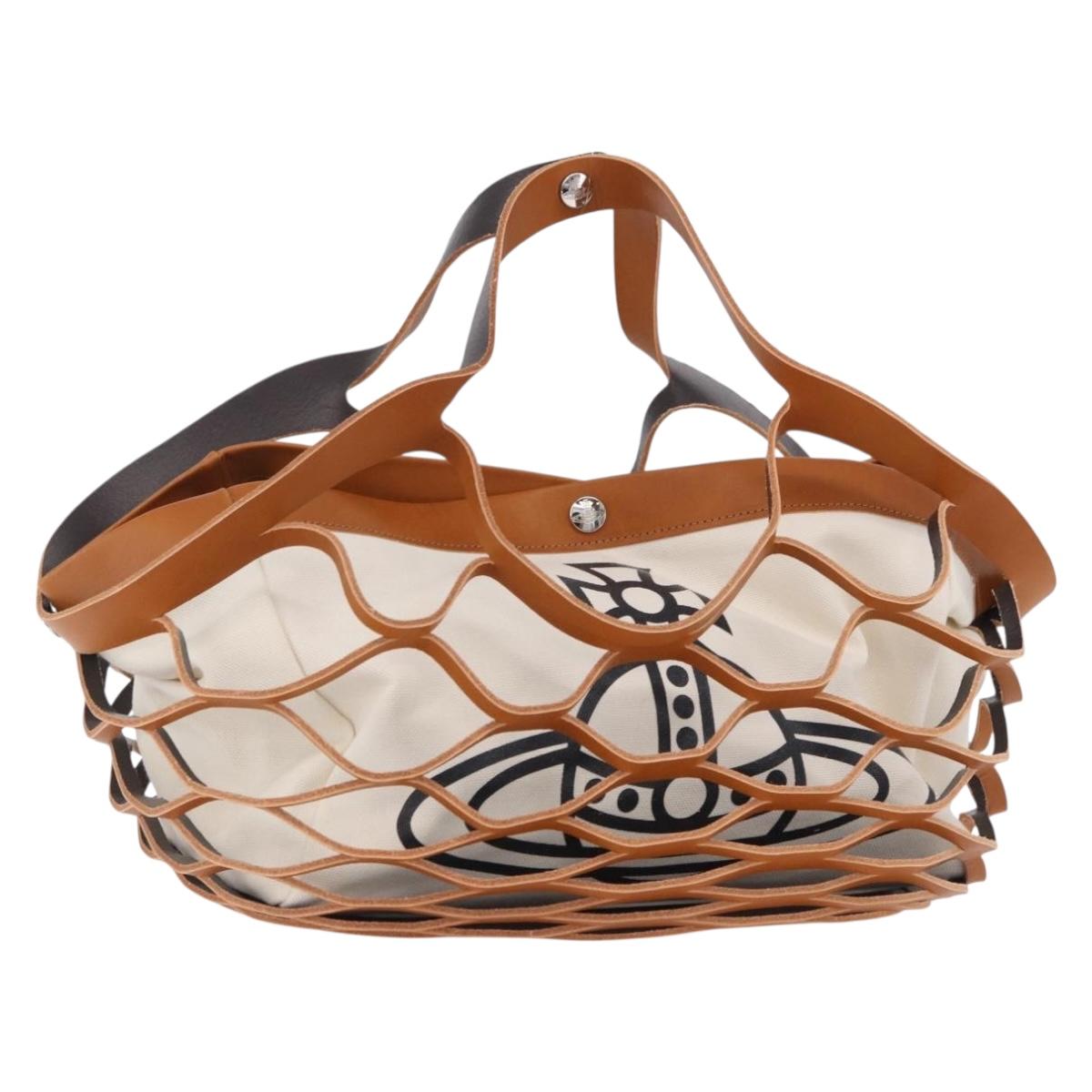 Vivienne Westwood Hand Bag Canvas Brown White Auth 195190V