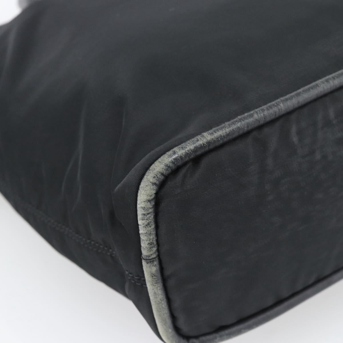 CELINE Hand Bag Nylon Black Gold Auth 195193