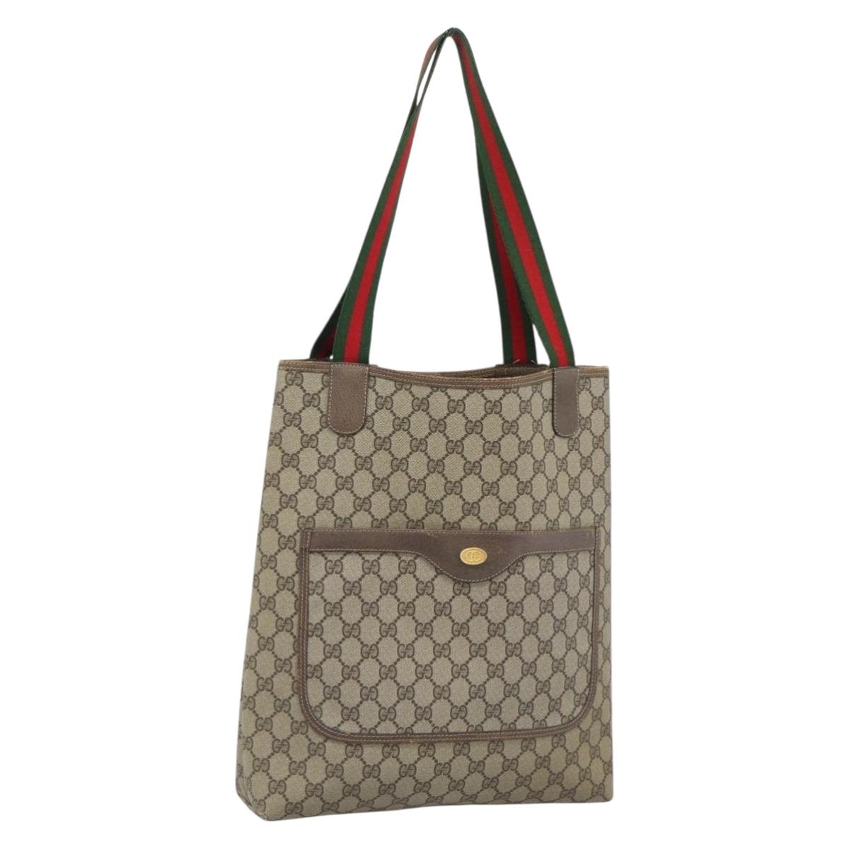 GUCCI GG Supreme Web Sherry Line Tote Bag PVC Beige Gold 39 02 003 Auth 195196A