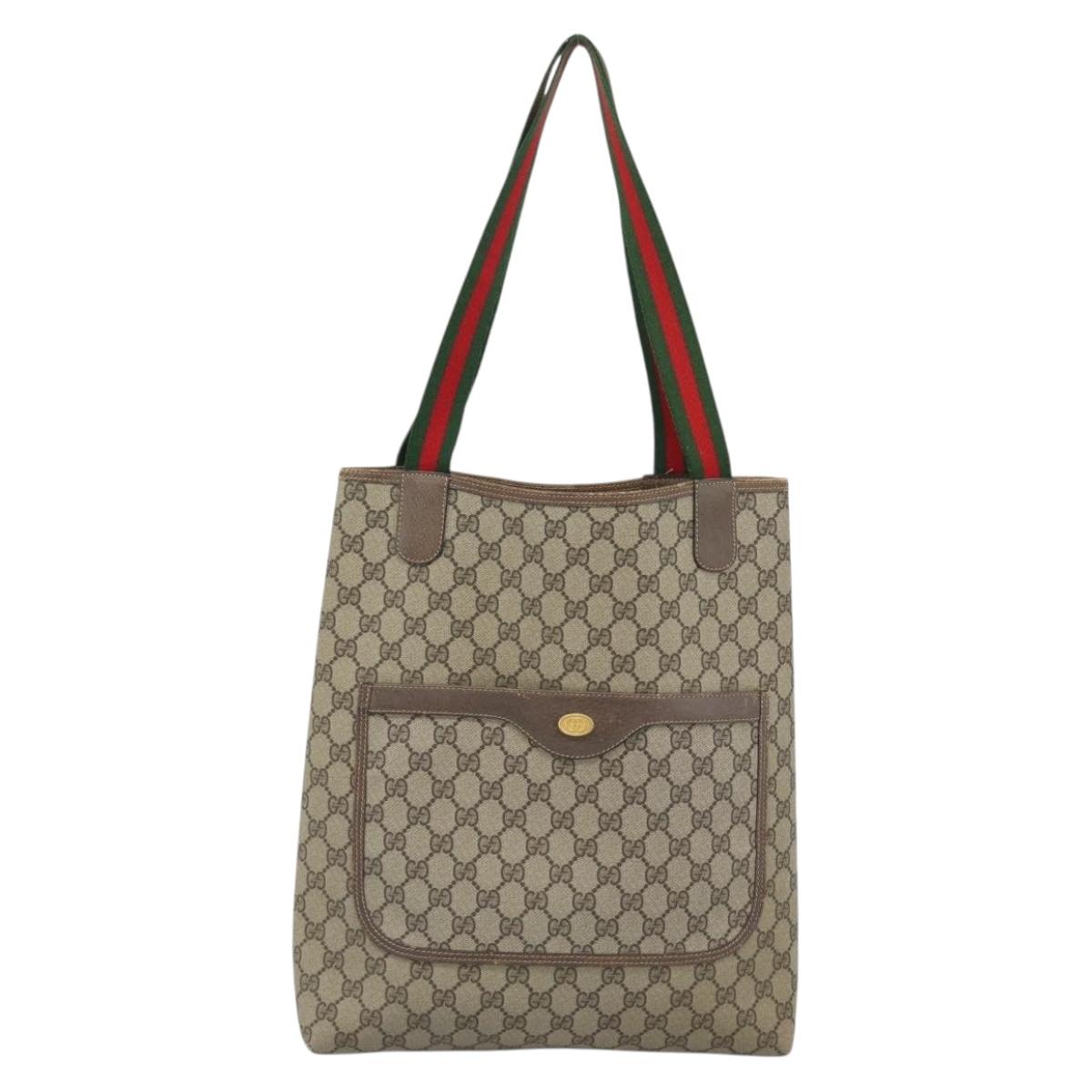 GUCCI GG Supreme Web Sherry Line Tote Bag PVC Beige Gold 39 02 003 Auth 195196A