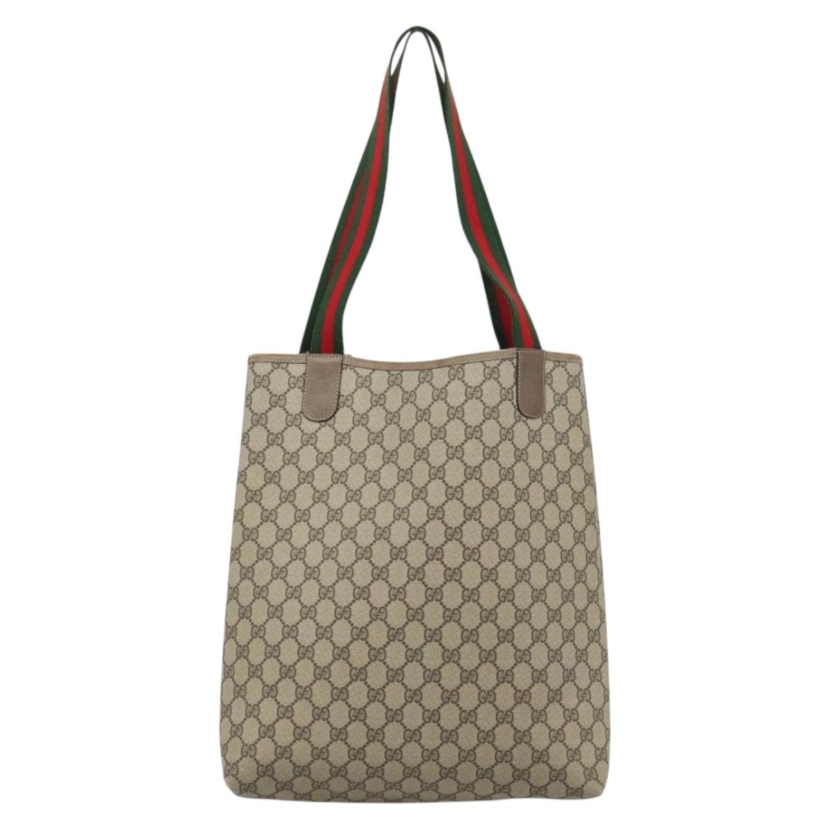 GUCCI GG Supreme Web Sherry Line Tote Bag PVC Beige Gold 39 02 003 Auth 195196A