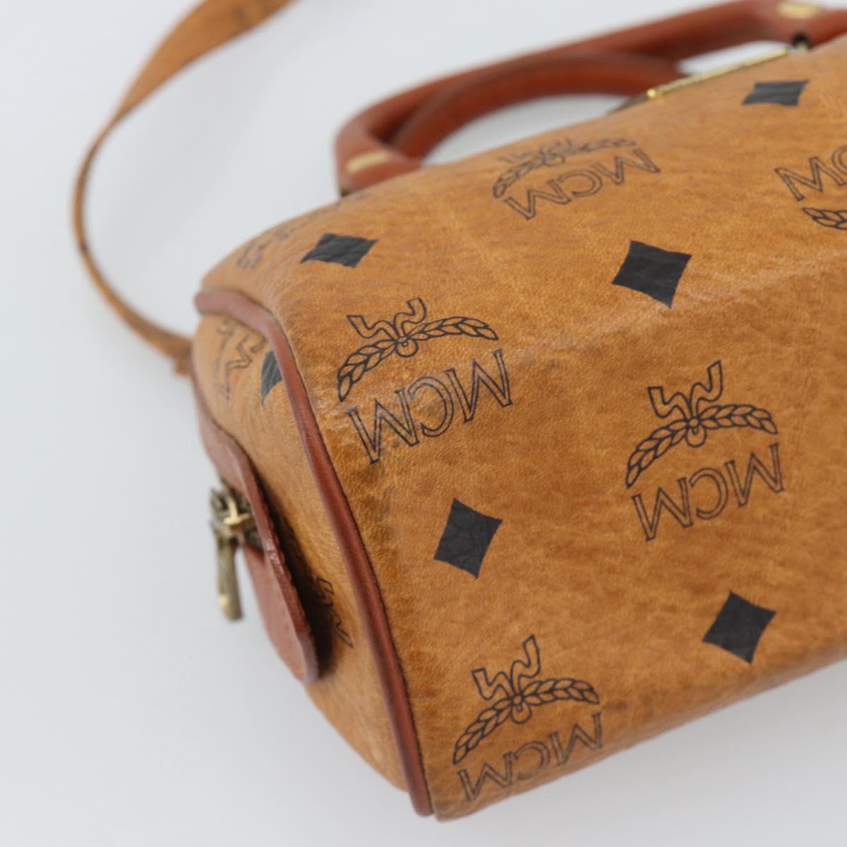 MCM Vicetos Logogram Hand Bag PVC Leather 2way White Gold Auth 195198