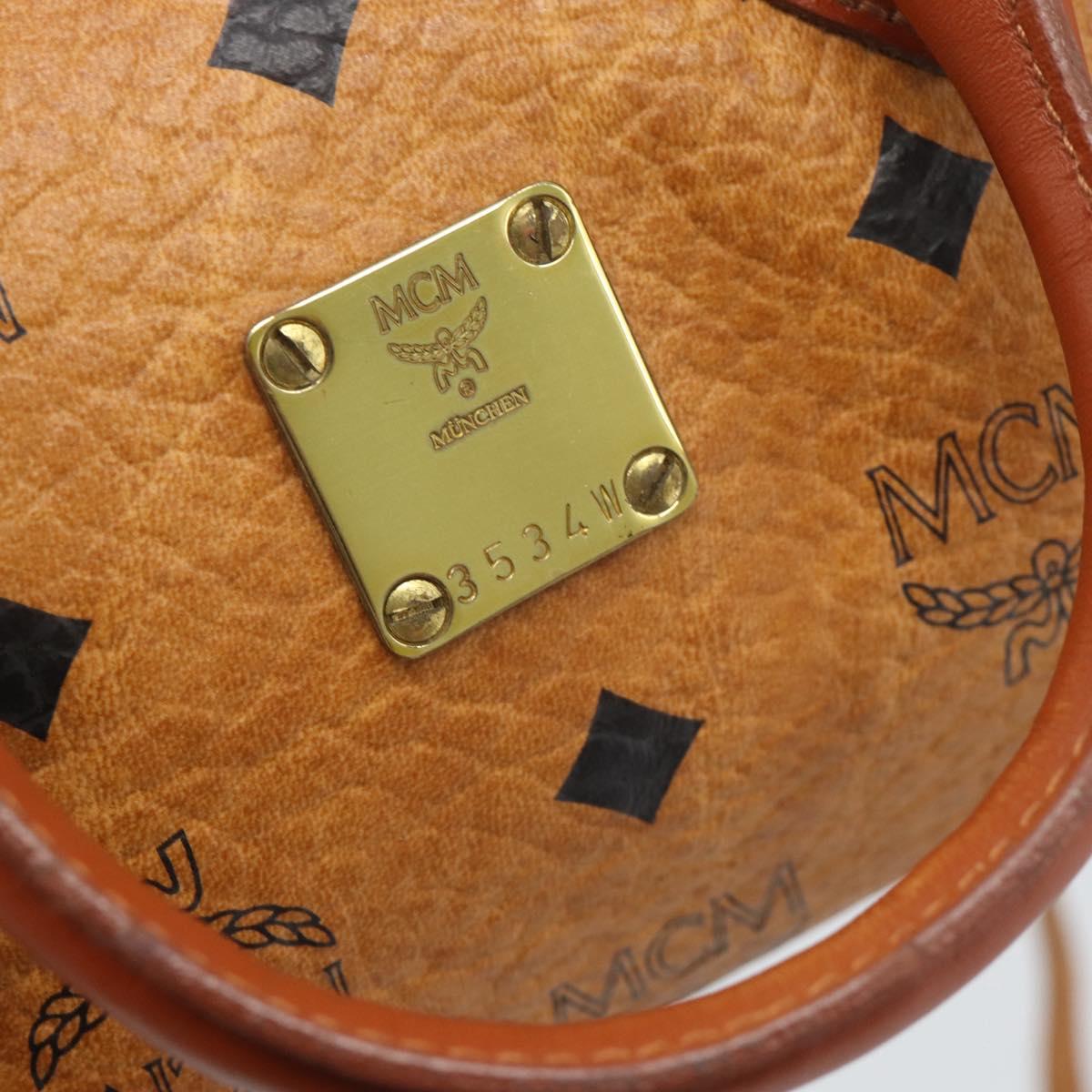 MCM Vicetos Logogram Hand Bag PVC Leather 2way White Gold Auth 195198