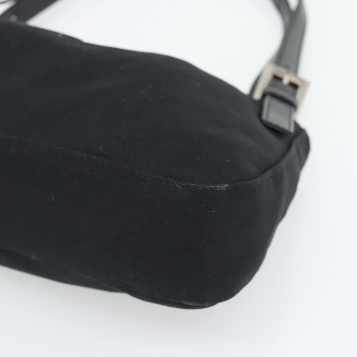 FENDI Mamma Baguette Shoulder Bag Cotton jersey Black Silver Auth 195200A