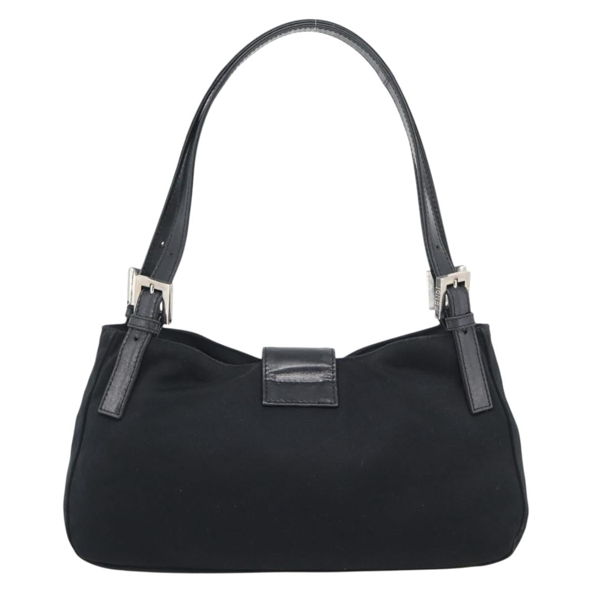 FENDI Mamma Baguette Shoulder Bag Cotton jersey Black Silver Auth 195200A