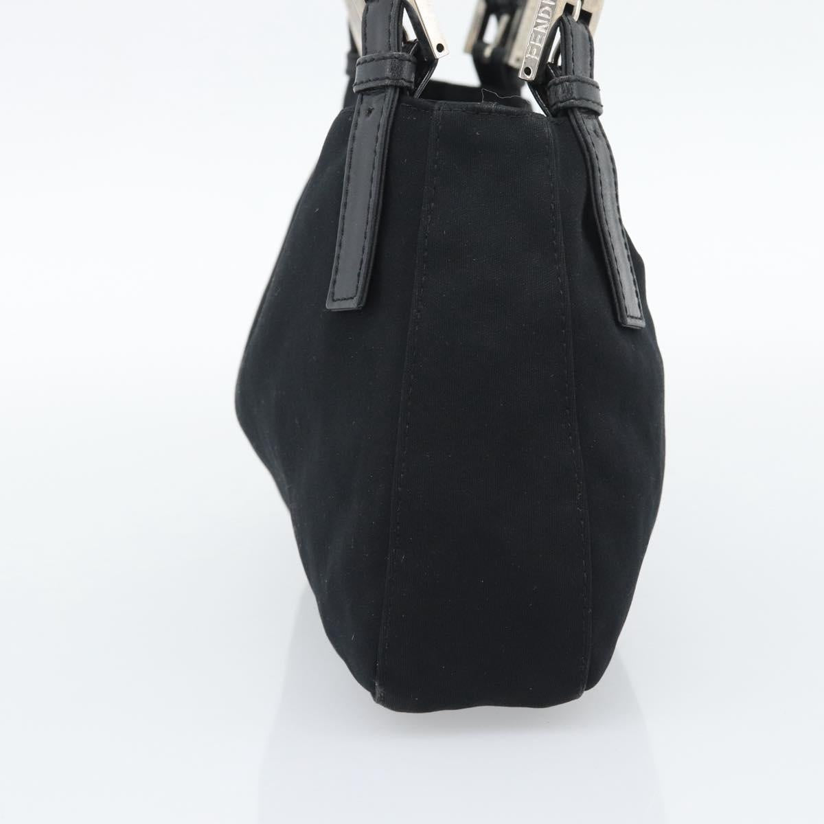 FENDI Mamma Baguette Shoulder Bag Cotton jersey Black Silver Auth 195200A