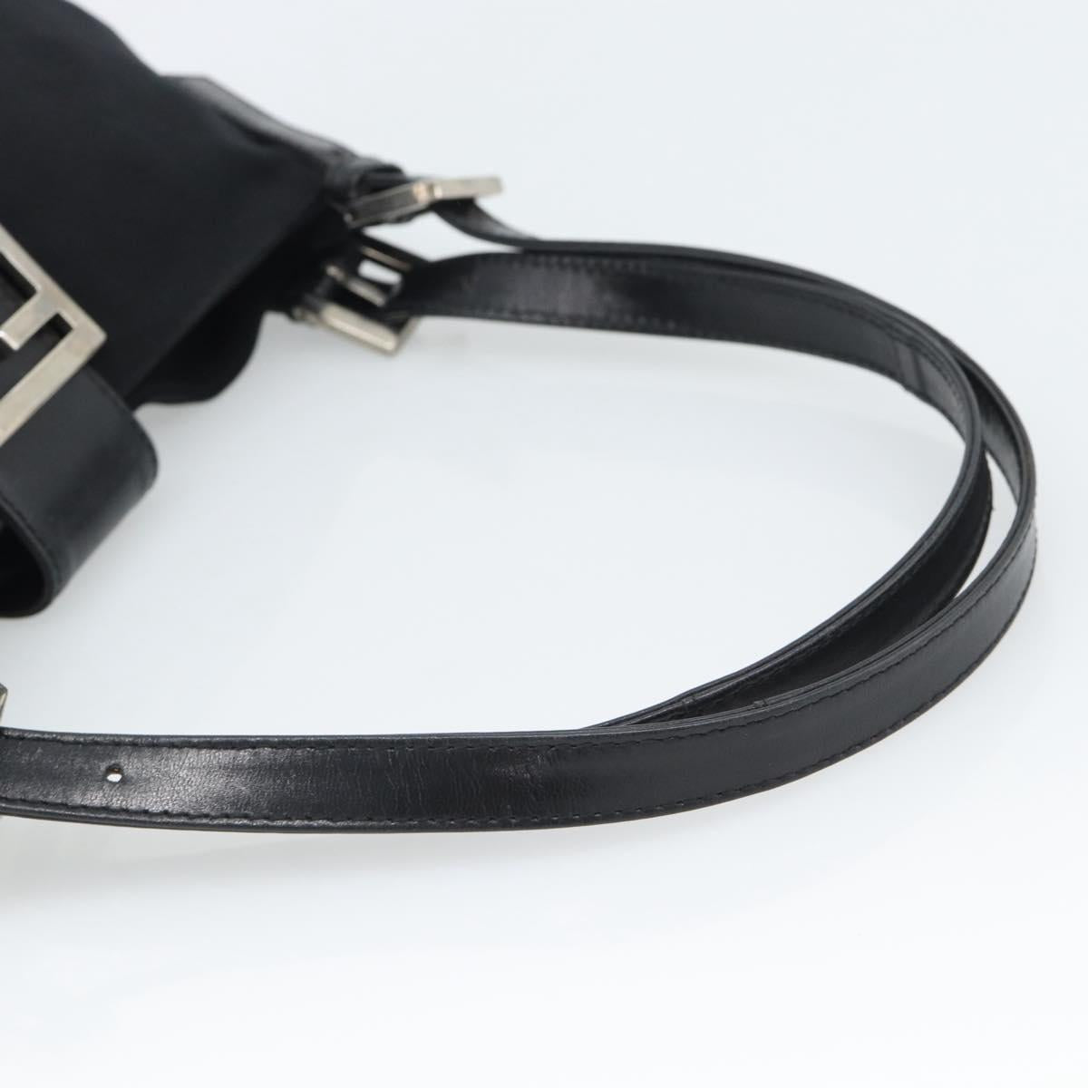 FENDI Mamma Baguette Shoulder Bag Cotton jersey Black Silver Auth 195200A