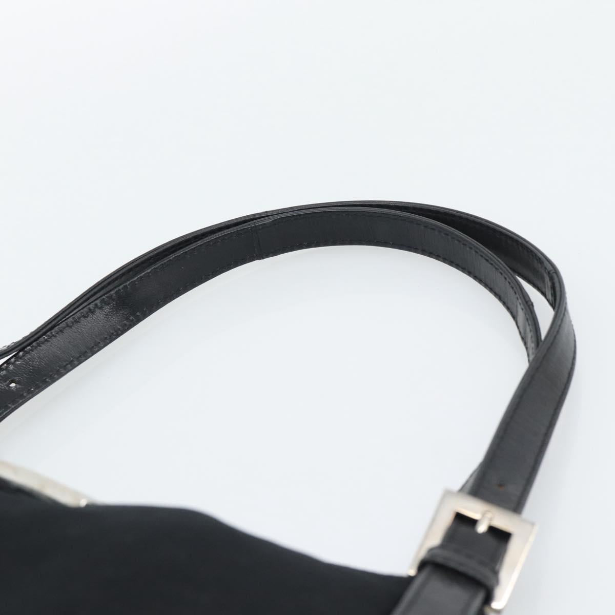 FENDI Mamma Baguette Shoulder Bag Cotton jersey Black Silver Auth 195200A