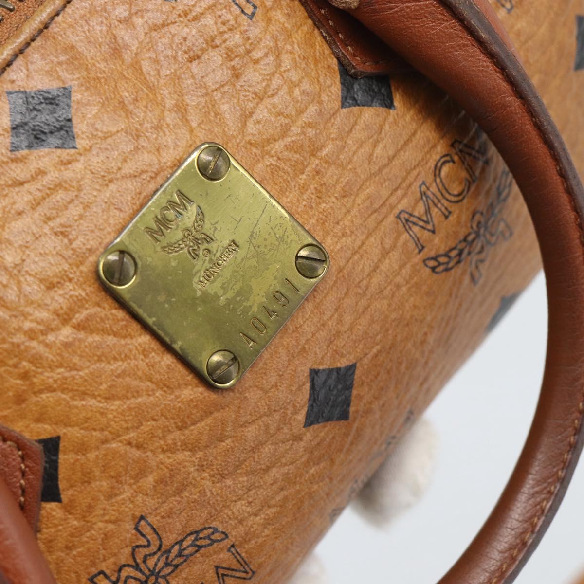 MCM Vicetos Logogram Hand Bag PVC Leather 2way White Gold Auth 195202