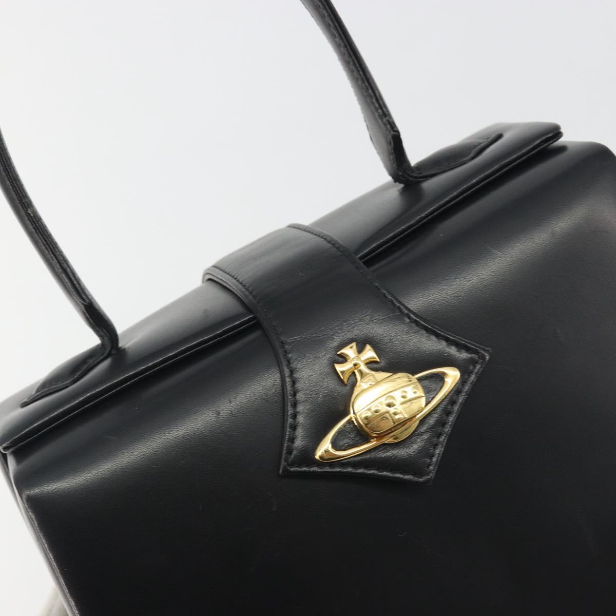 Vivienne Westwood Hand Bag Leather Black Gold Auth 195203A