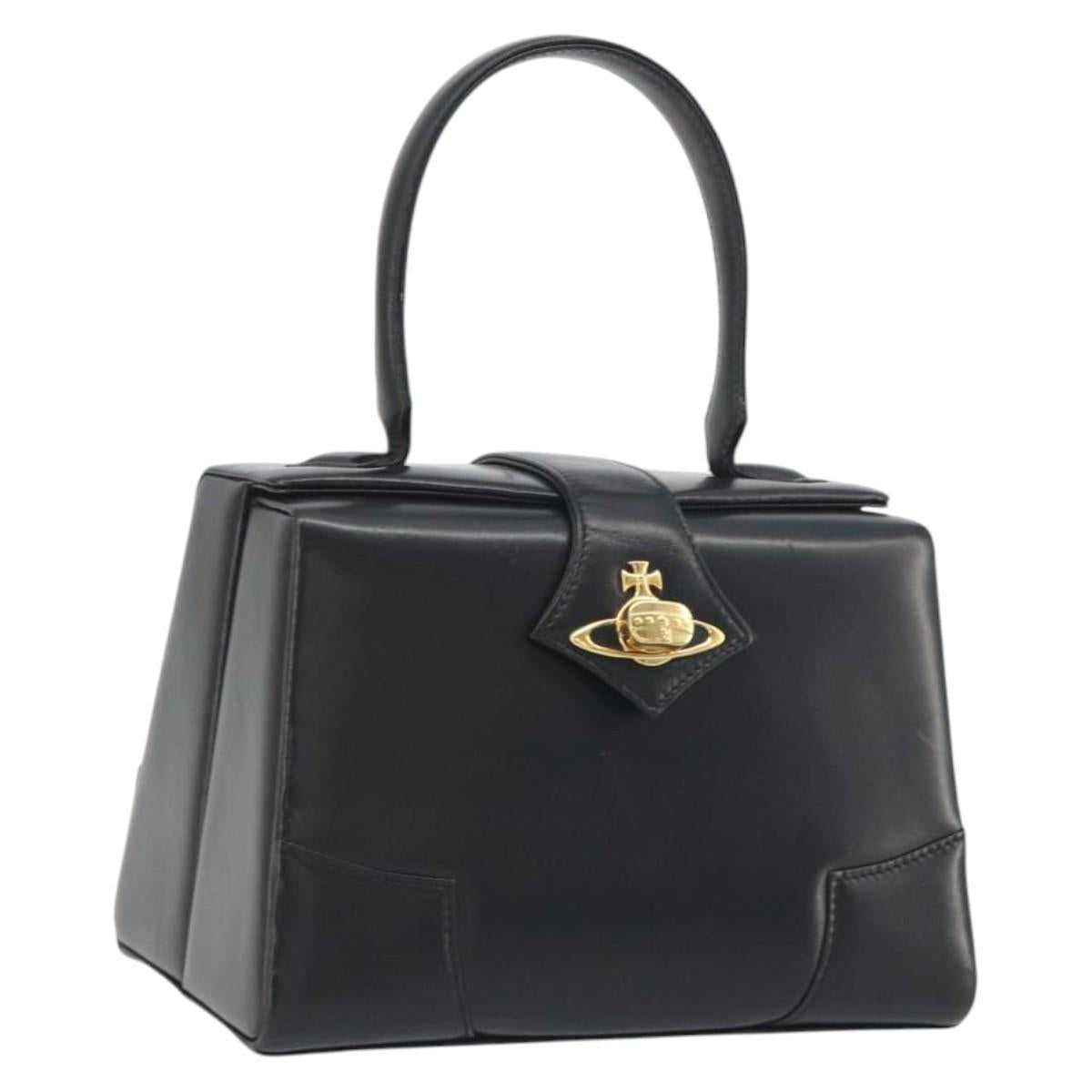 Vivienne Westwood Hand Bag Leather Black Gold Auth 195203A