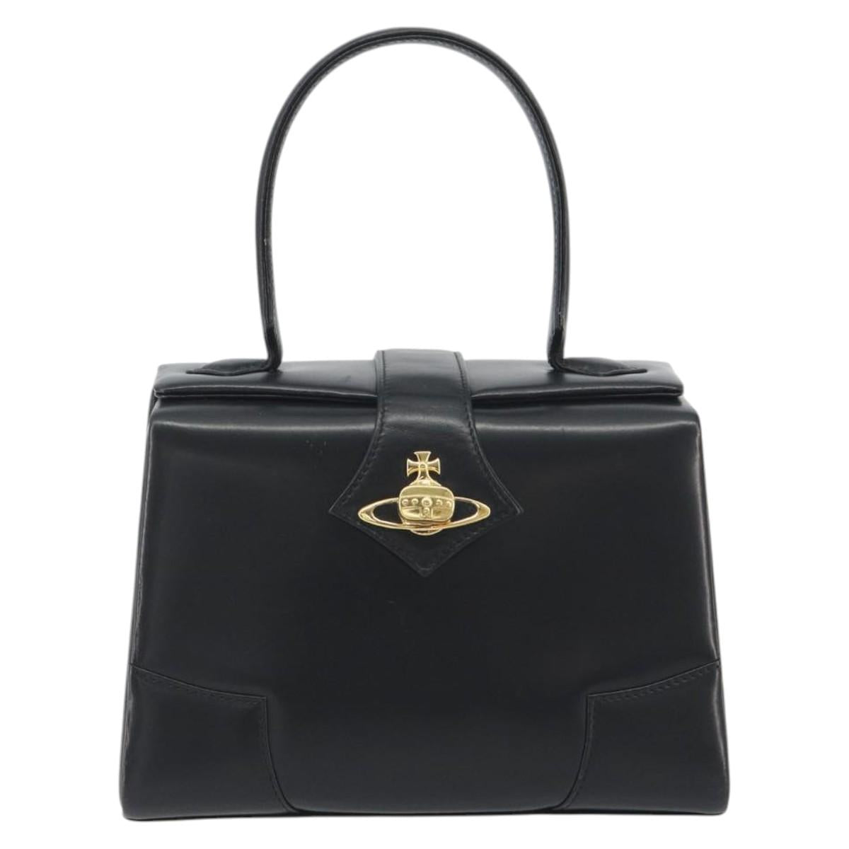 Vivienne Westwood Hand Bag Leather Black Gold Auth 195203A
