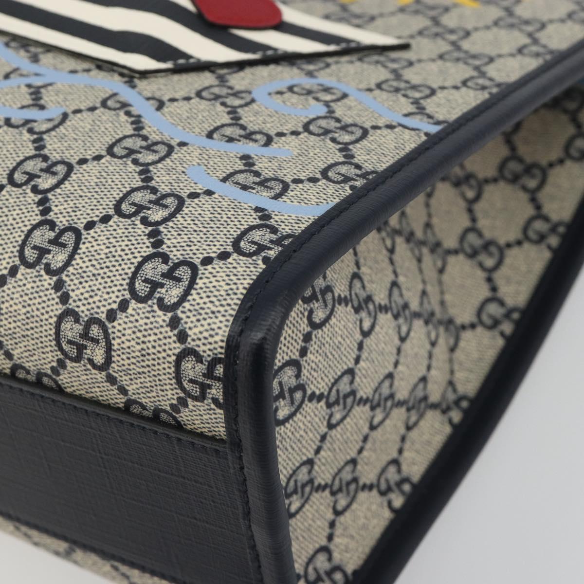 GUCCI GG Supreme Hand Bag PVC Navy Gold Auth 195213M
