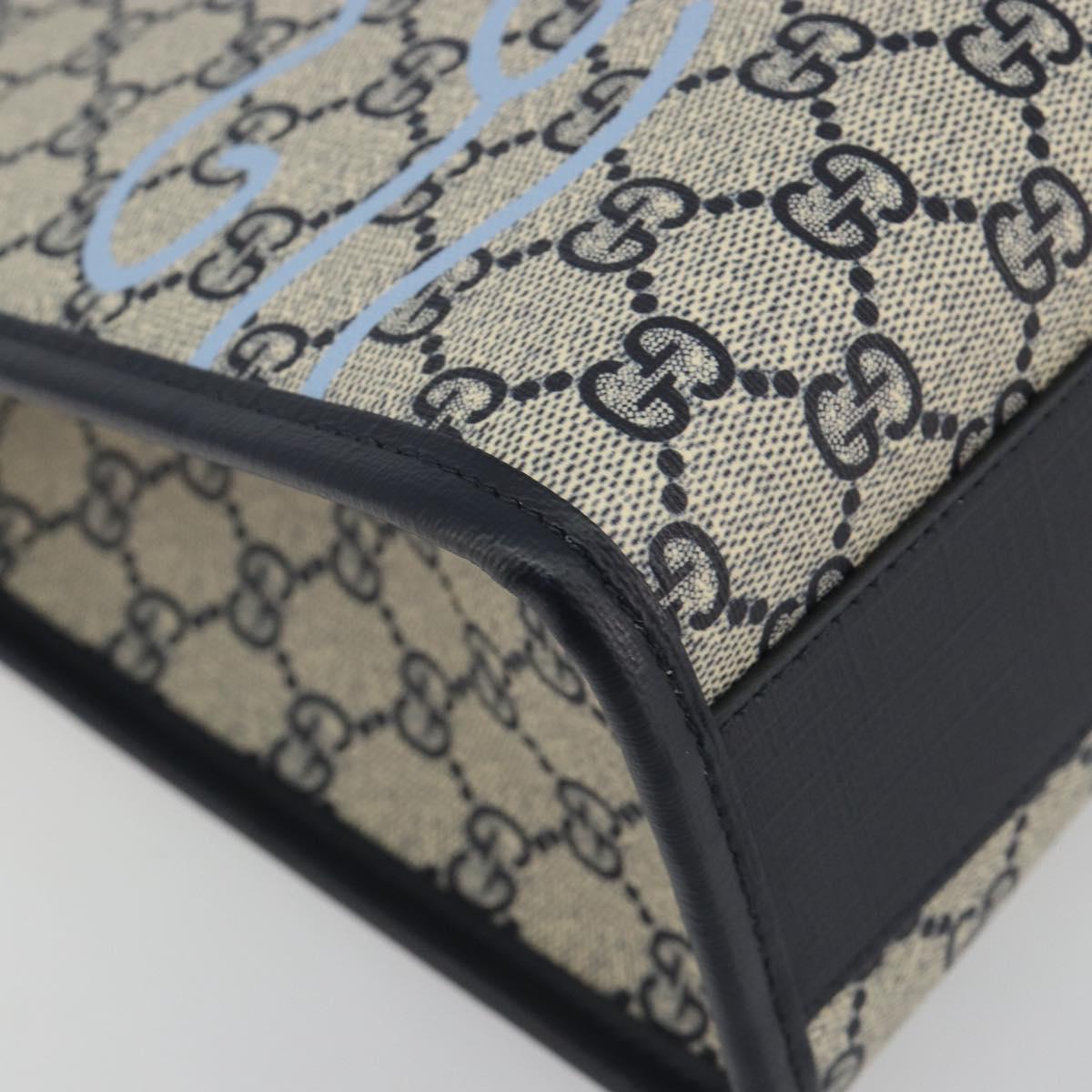 GUCCI GG Supreme Hand Bag PVC Navy Gold Auth 195213M