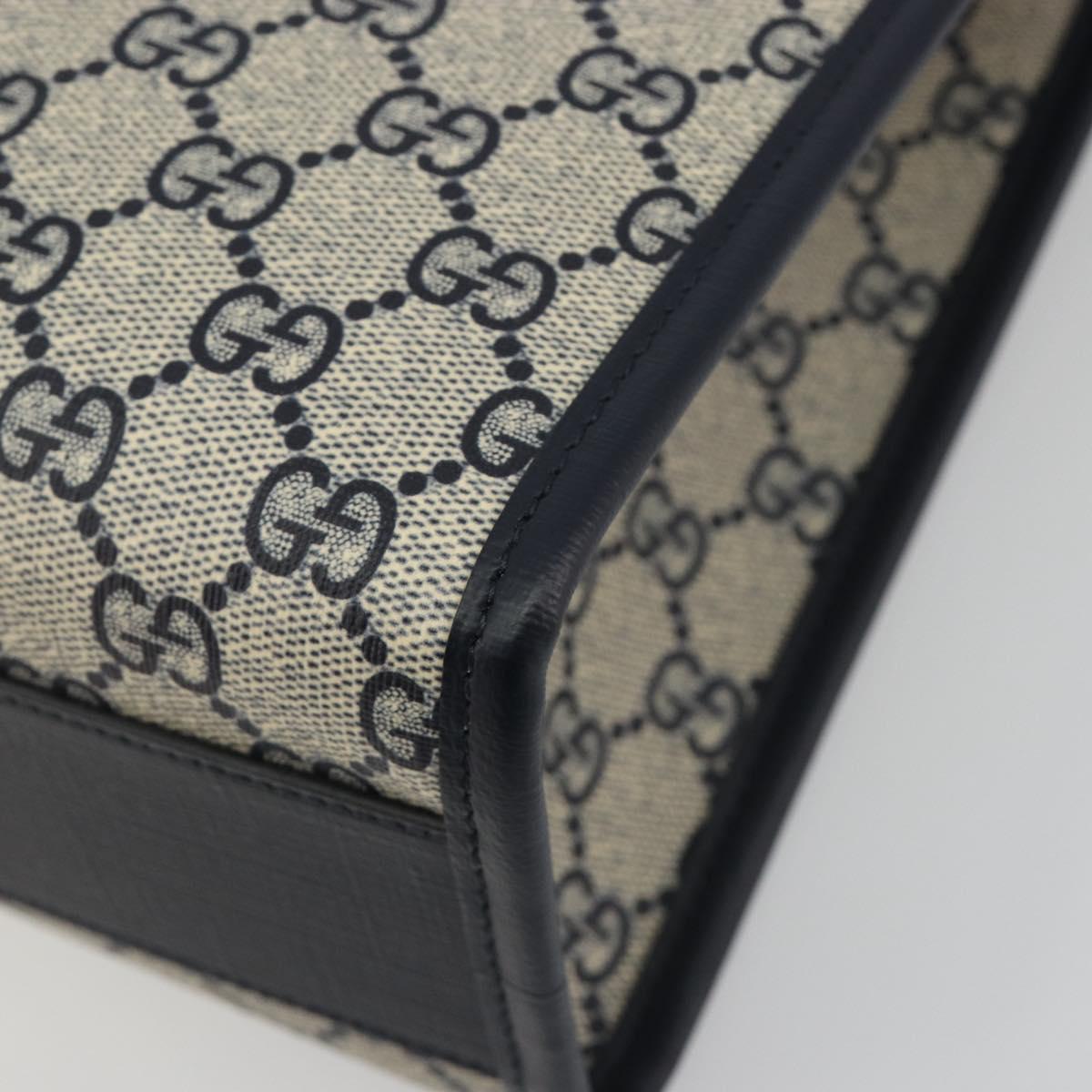 GUCCI GG Supreme Hand Bag PVC Navy Gold Auth 195213M